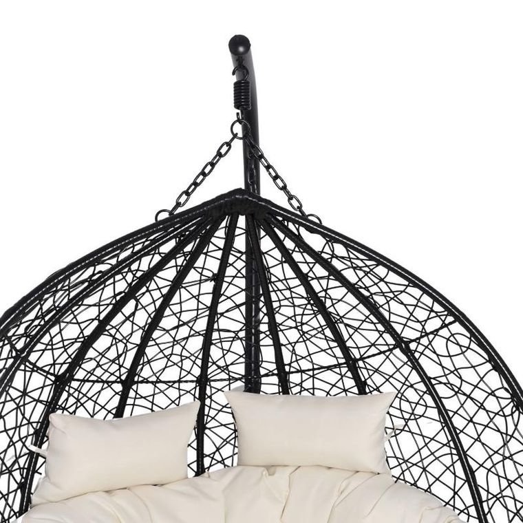 HaloFuture, fotel wiszący, dwuosobowy, kokon, czarny, beżowa poduszka