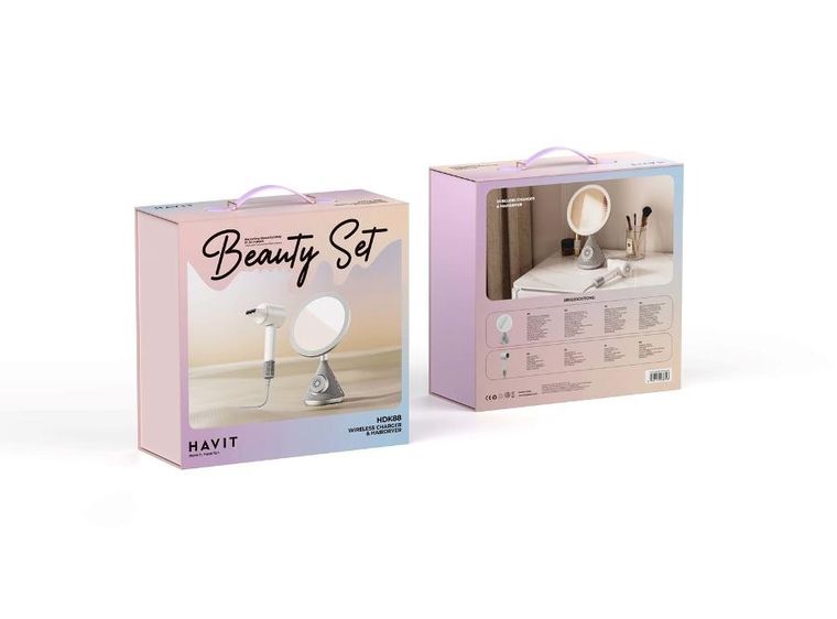 Havit, zestaw suszarka z lusterkiem kosmetycznym, z funkcja ładowania bezprzewodowego