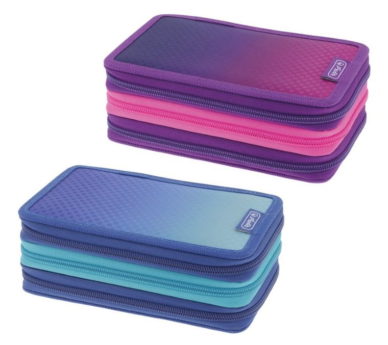 Herlitz, piórnik rozkładany, potrójny, z wyposażeniem, niebiesko-turkusowy