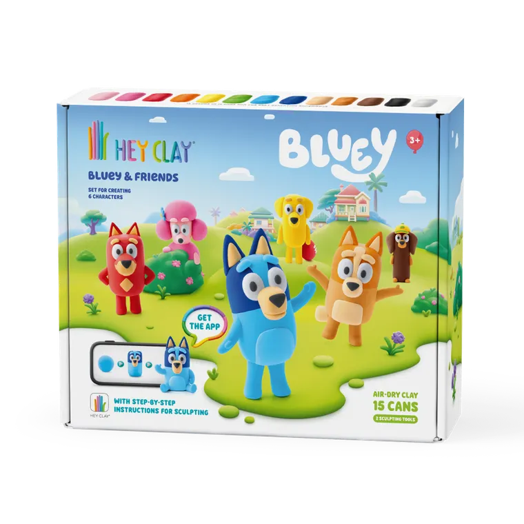 Hey Clay, Bluey, masa plastyczna, 15 szt. + królik i błazenek GRATIS, zestaw promocyjny