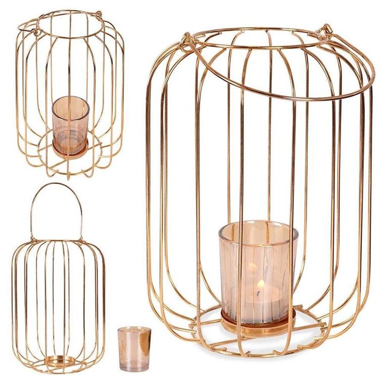 Home Styling Collection, lampion świecznik na świeczkę tealight, metalowy złoty, 21.5 cm