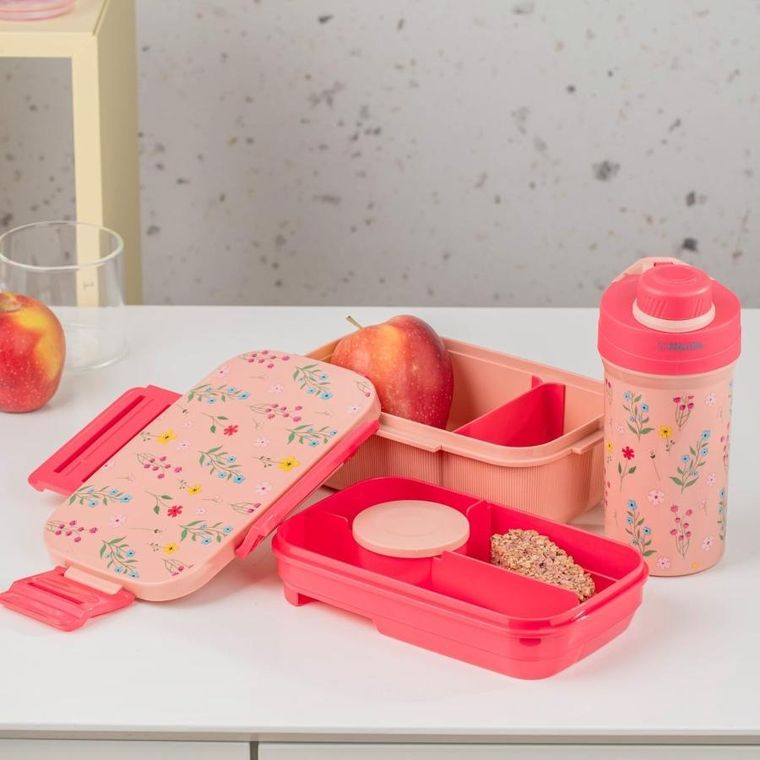 Homla, B2 Lusy, zestaw lunchbox, różowy z kubkiem, 1,8l