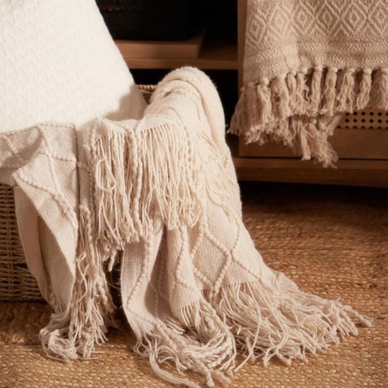 Homla, Loop, Koc beżowy w splot kulkowy, 130-170 cm, 812878