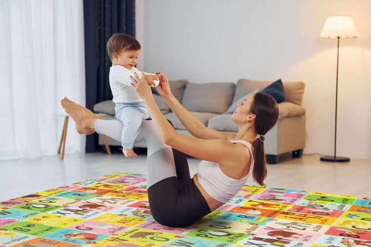 Humbi, dwustronna mata edukacyjna z pianki XPE, alfabet niemiecki i wieś, 180-200 cm