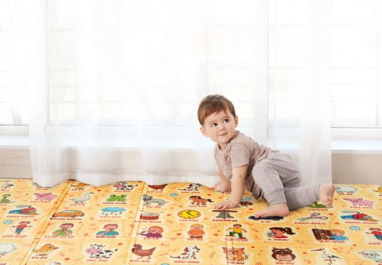 Humbi, dwustronna mata edukacyjna z pianki XPE, onomatopeje zwierząt, polski alfabet, 120-180 cm