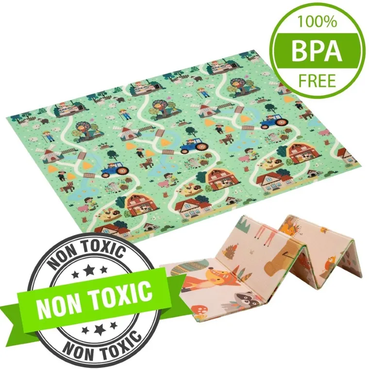 Humbi, dwustronna mata edukacyjna z pianki XPE, wieś i las, 180-200 cm