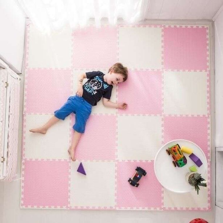 Humbi, mata piankowa, puzzle, róż, grafit, szary, 60-60 cm, 9 szt.