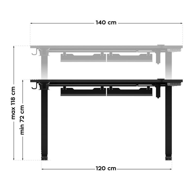 Huzaro, Hero 8.7, biurko gamingowe z regulacją wysokości, RGB, Black, 140 cm
