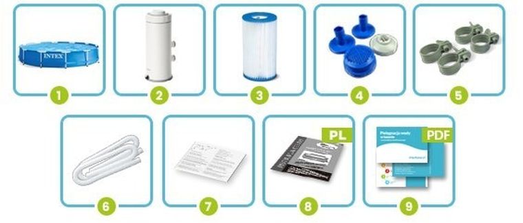 Intex, basen ogrodowy stelażowy, zestaw 9w1, 366-76 cm