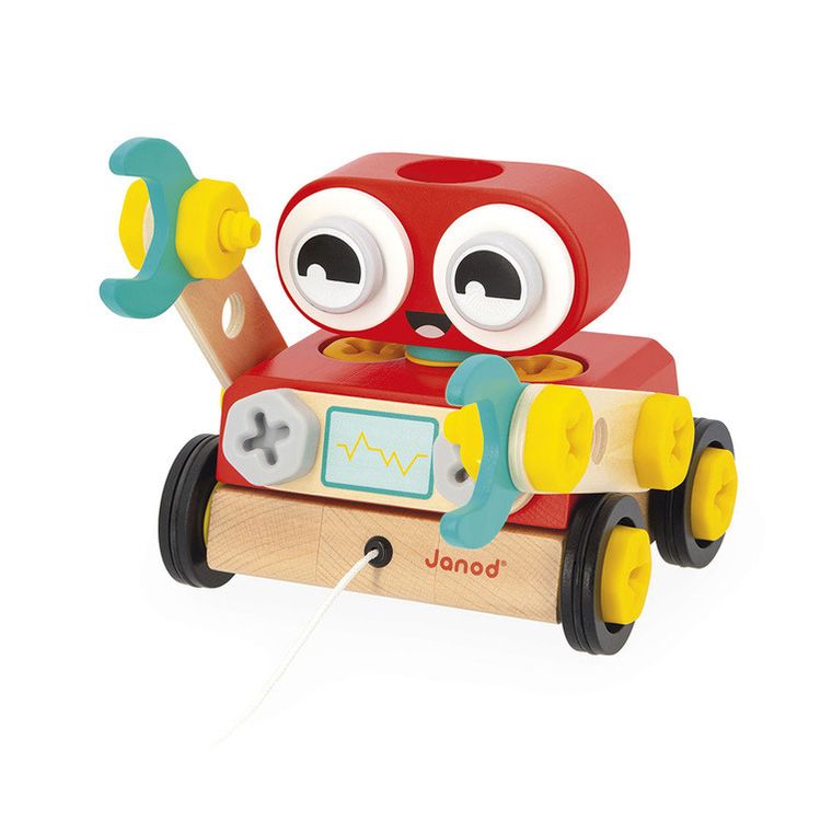 Janod, Brico ‘Kids, drewniany robot, zestaw majsterkowicza do skręcania i ciągnięcia