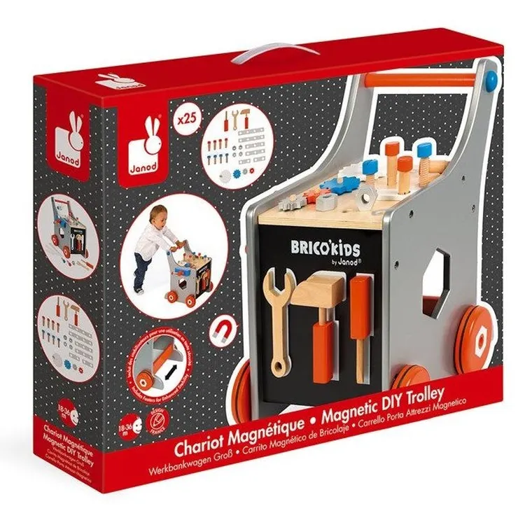 Janod, Brico‘Kids, wózek, warsztat magnetyczny z narzędziami