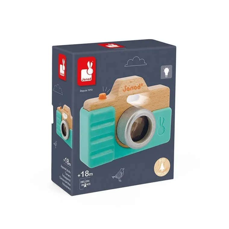 Janod, drewniany aparat fotograficzny z dźwiękiem i lampą błyskową