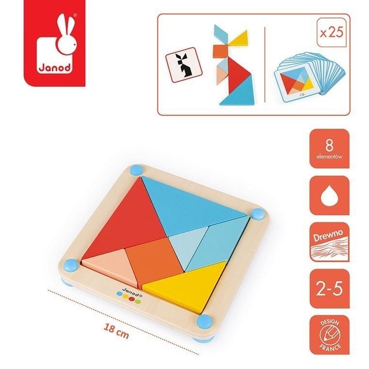 Janod, Essentiel, Tangram, drewniana układanka