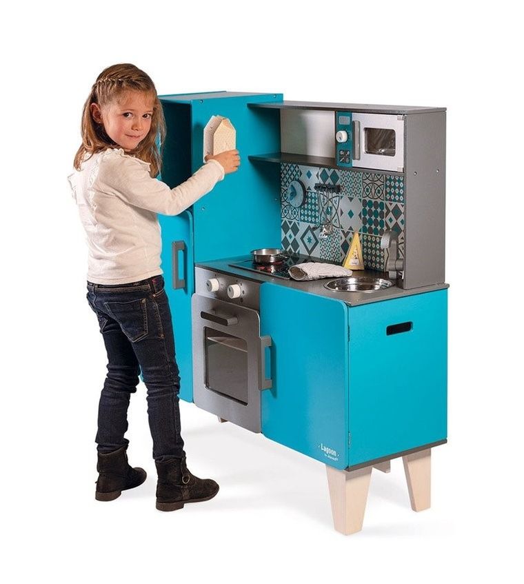 Janod, Lagoon, kuchnia drewniana XL, z dźwiękiem i 15 akcesoriami