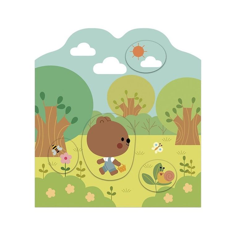 Janod, Las, książeczka do wyklejania, z naklejkami