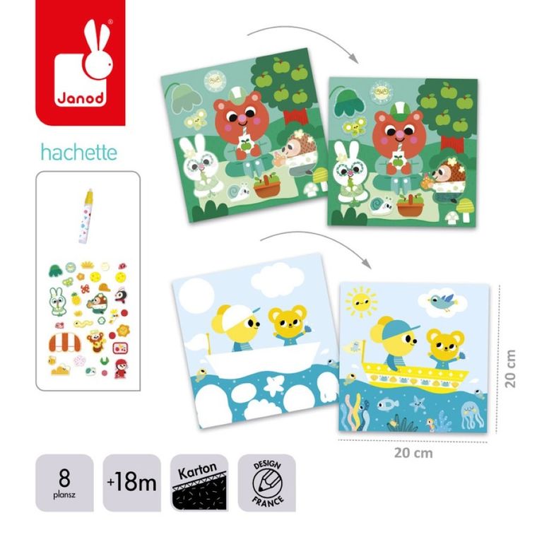 Janod, My arts & crafts, zestaw kreatywny, naklejki z filcu i magiczny pisak