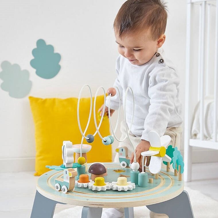 Janod, Sweet Cocoon, wielofunkcyjny stolik edukacyjny, drewniany z regulacją wysokości, Ogród