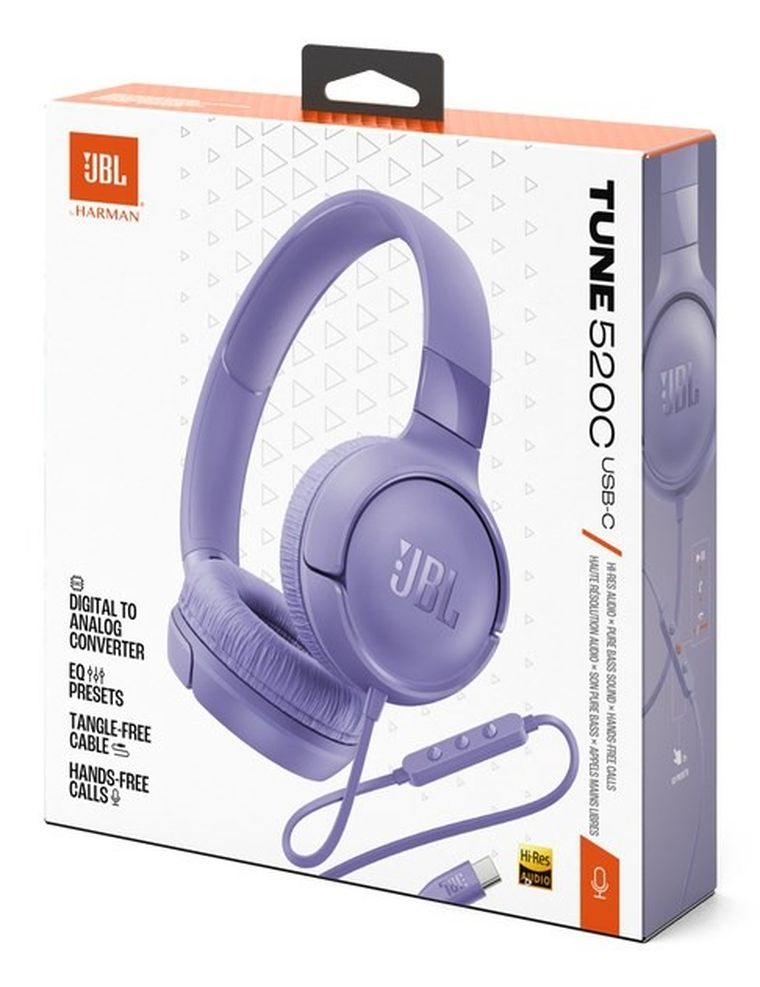 JBL, Tune520C, słuchawki nauszne, USB-C, purple