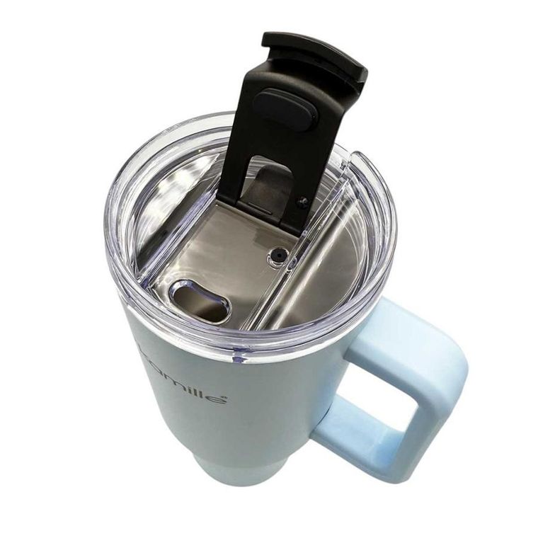 Kamille, stalowy kubek termiczny, termos, 1200 ml, z rączką i słomką