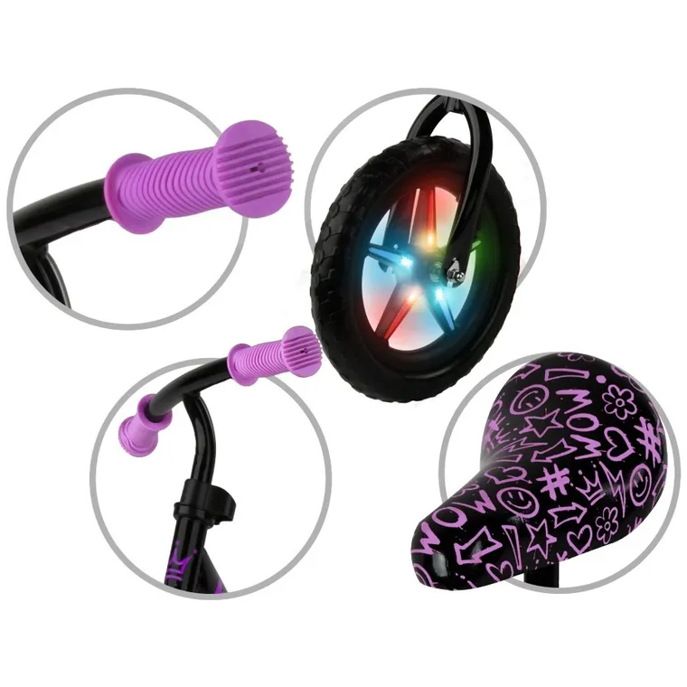 Kidwell, Rebel LED, rowerek biegowy, neonowy, różowy