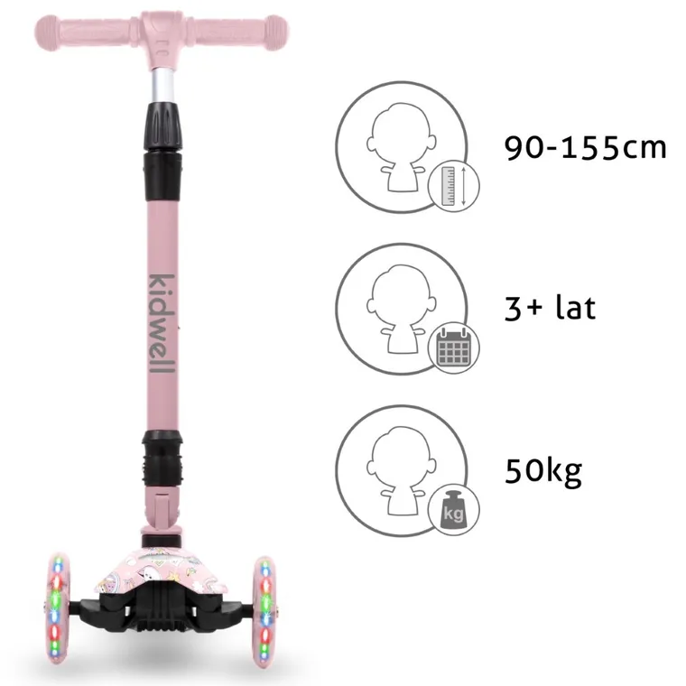 Kidwell, Vento, hulajnoga 3-kołowa, balansowa, różowa w jednorożce