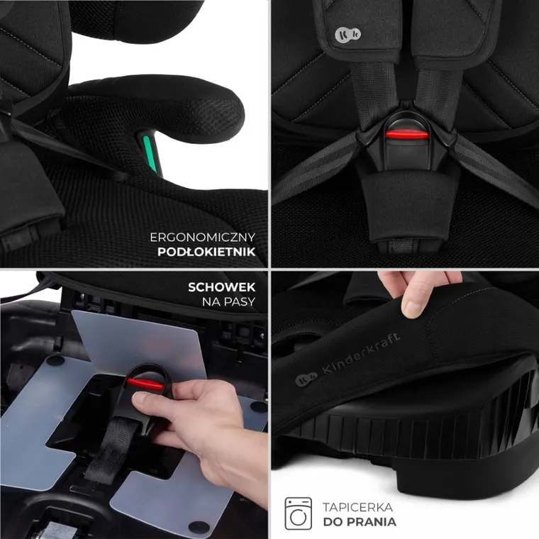 Kinderkraft, FIX2GO, i-Size, fotelik samochodowy, Black, 76-150 cm