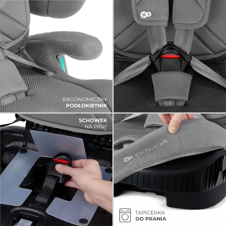 Kinderkraft, FIX2GO, i-Size, fotelik samochodowy, Grey, 76-150 cm