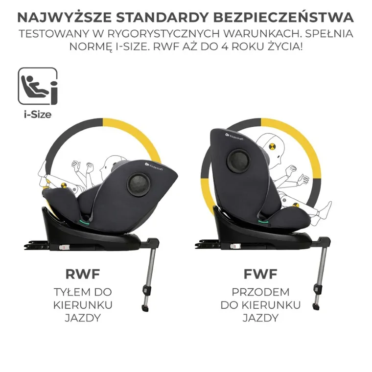 Kinderkraft, fotelik samochodowy 360, I-size, Grey, 40-150 cm