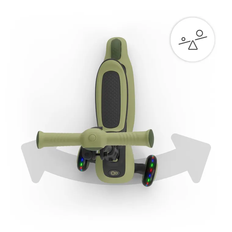 Kinderkraft, Halley 2, hulajnoga 3-kołowa, balansowa 2w1, LED, Grassland Green