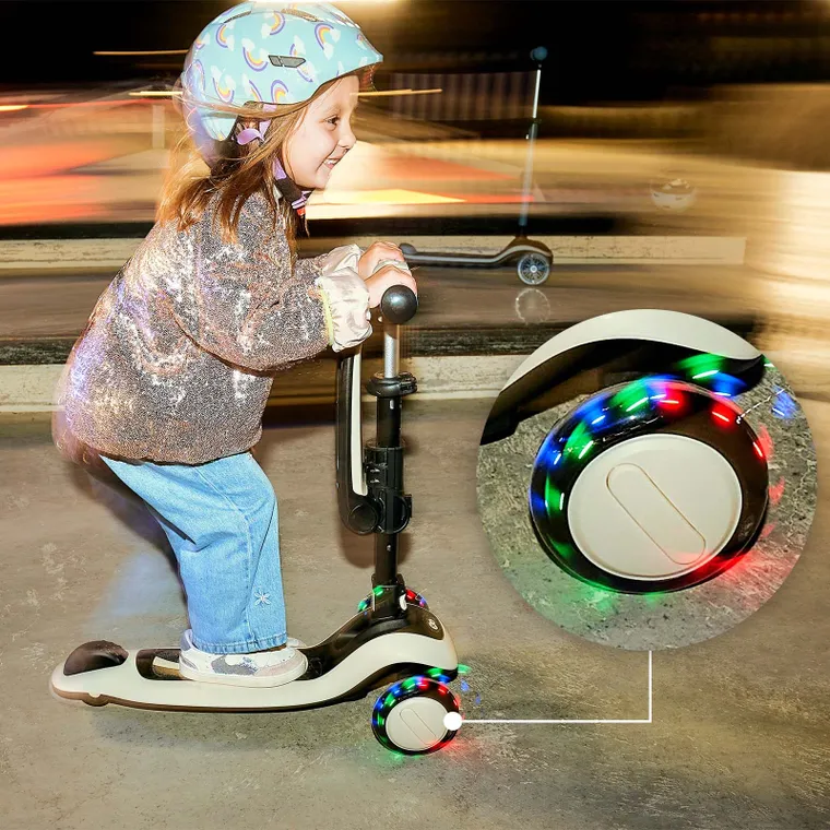 Kinderkraft, Halley 2, hulajnoga 3-kołowa, balansowa 2w1, LED, Rose Pink