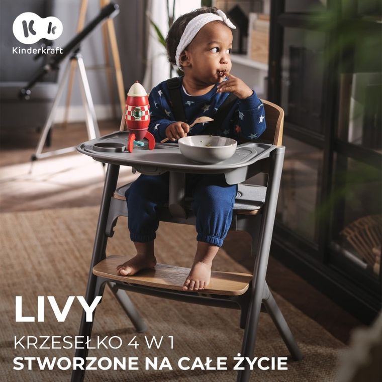 Kinderkraft, Livy, krzesełko do karmienia 3w1, olive green