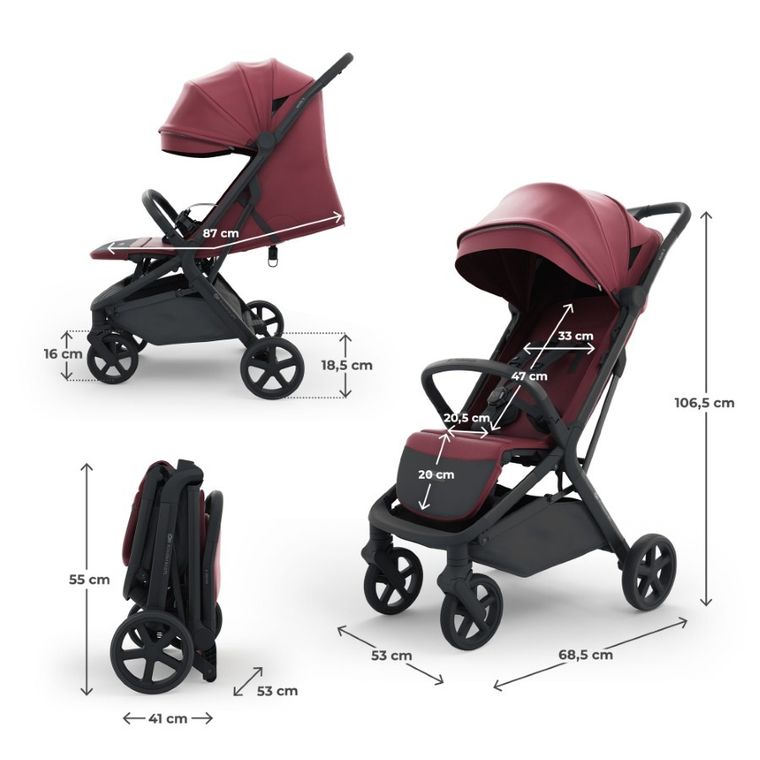 Kinderkraft, Nubi 3, wózek spacerowy, Dark Ruby