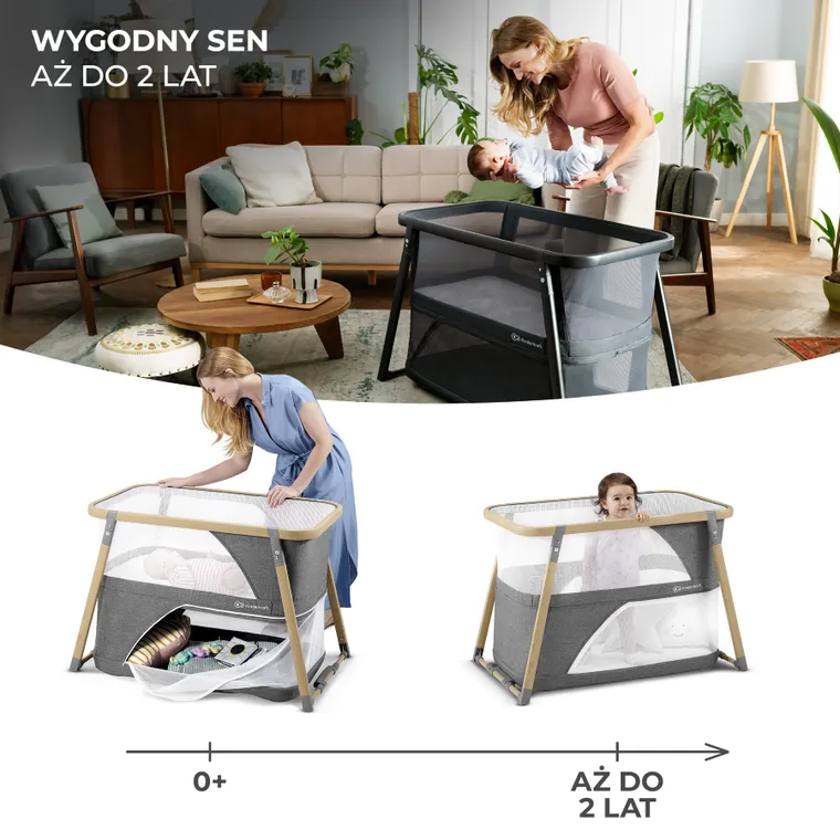 Kinderkraft, Sofi, łóżeczko turystyczne z funkcją kojca, Grey