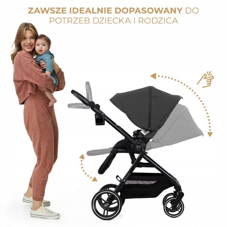 Kinderkraft, Yoxi, Mink Pro, wózek wielofunkcyjny 3in1, Moonlight Grey