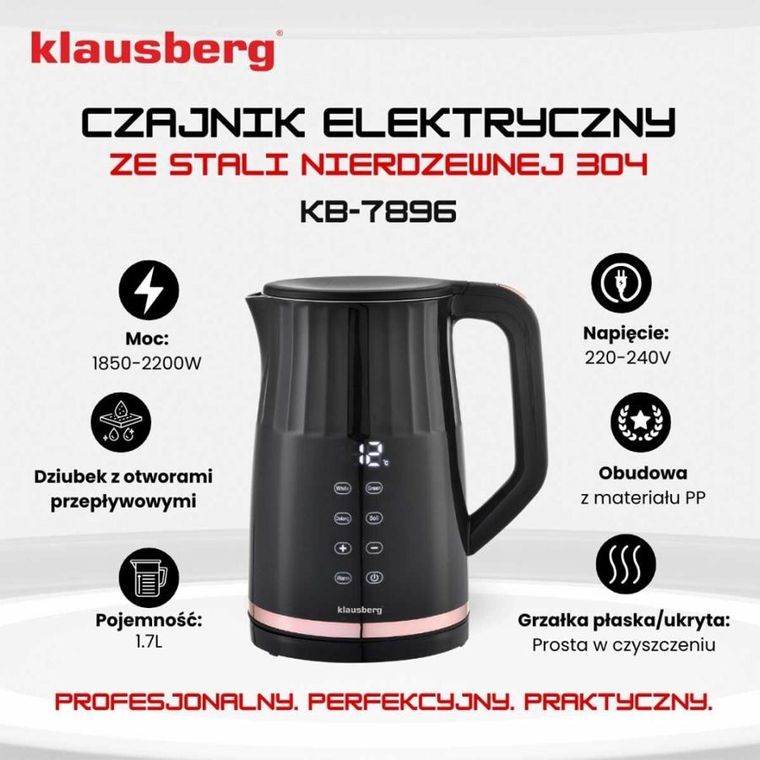 Klausberg, czajnik elektryczny LED z regulacją temperatury, 1,7l