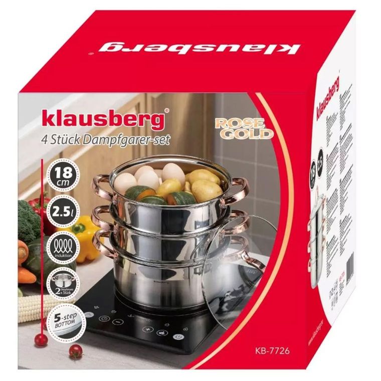 Klausberg, garnek na parę, rose gold, 20 cm, 3 elementy