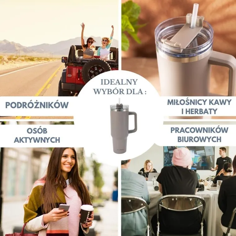 Klausberg, kubek termiczny, z rączką i słomką, stalowy, 1100 ml, kb-7943