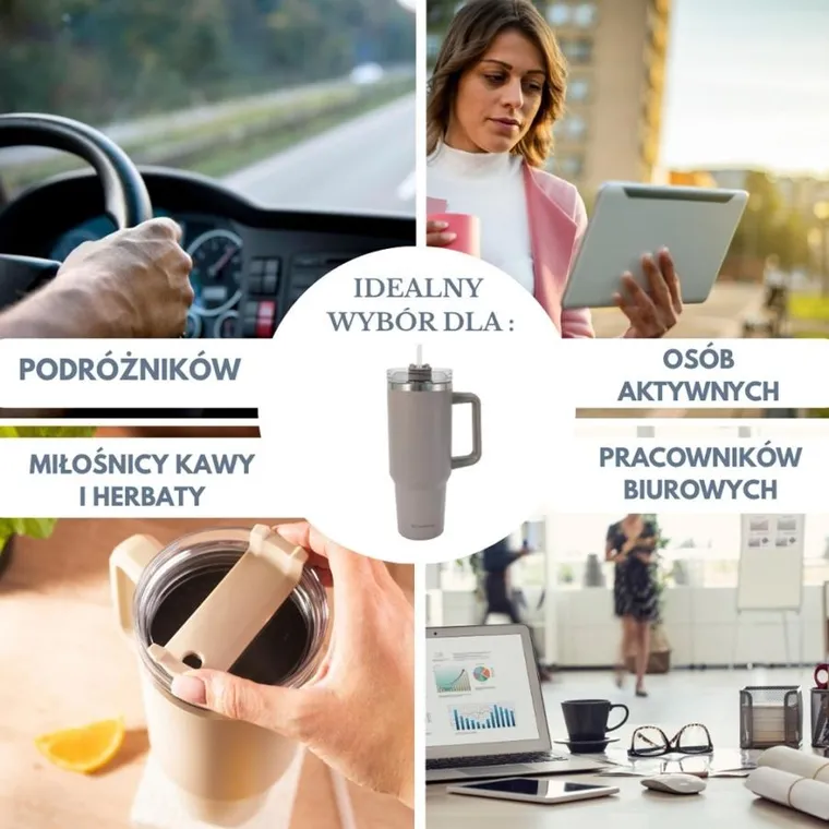 Klausberg, kubek termiczny, z rączką i słomką, stalowy, 1100 ml, kb-7944