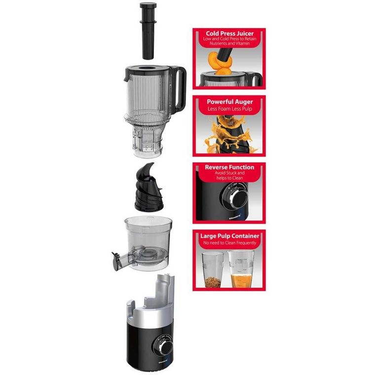 Klausberg, sokowirówka, wyciskarka wolnoobrotowa, pionowa, czarna, KB-7881