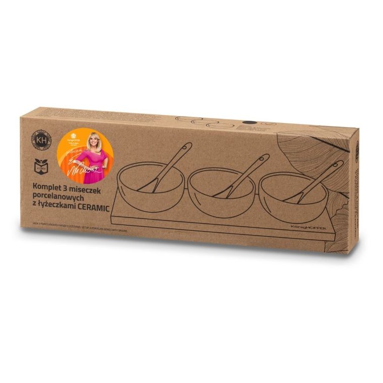 Könighoffer, miseczki do dipów na desce bambusowej z łyżeczkami, biały połysk, 3-150 ml