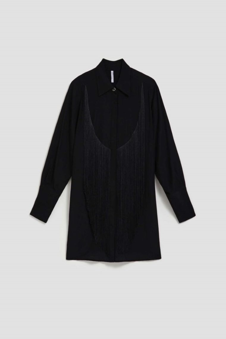 Koszula damska z długim rękawem, czarna, Moodo