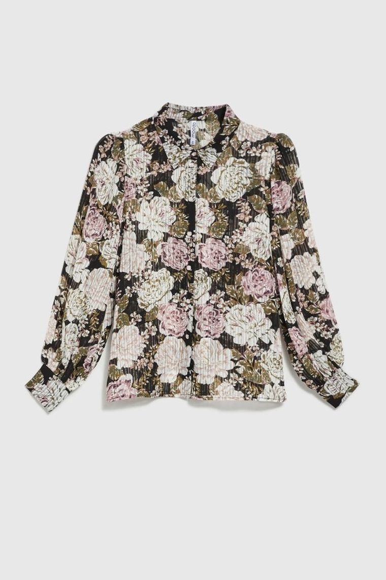 Koszula damska z długim rękawem, czarna, Moodo