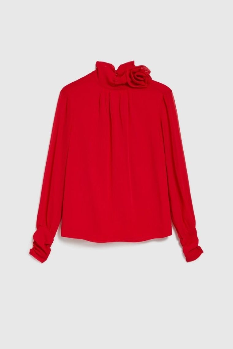 Koszula damska z długim rękawem, czerwona, Moodo