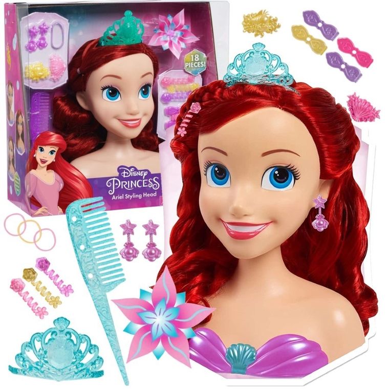 Księżniczka Disneya, Mała Syrenka, głowa do stylizacji włosów z akcesoriami