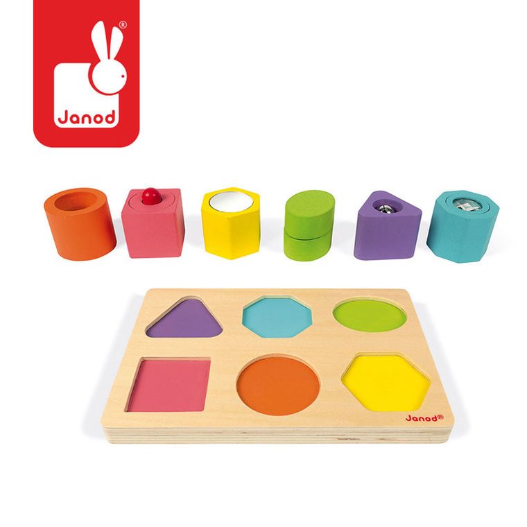 Kształty i dźwięki, puzzle sensoryczne drewniane