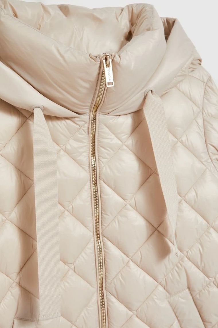 Kurtka damska z kapturem, beżowa, Moodo