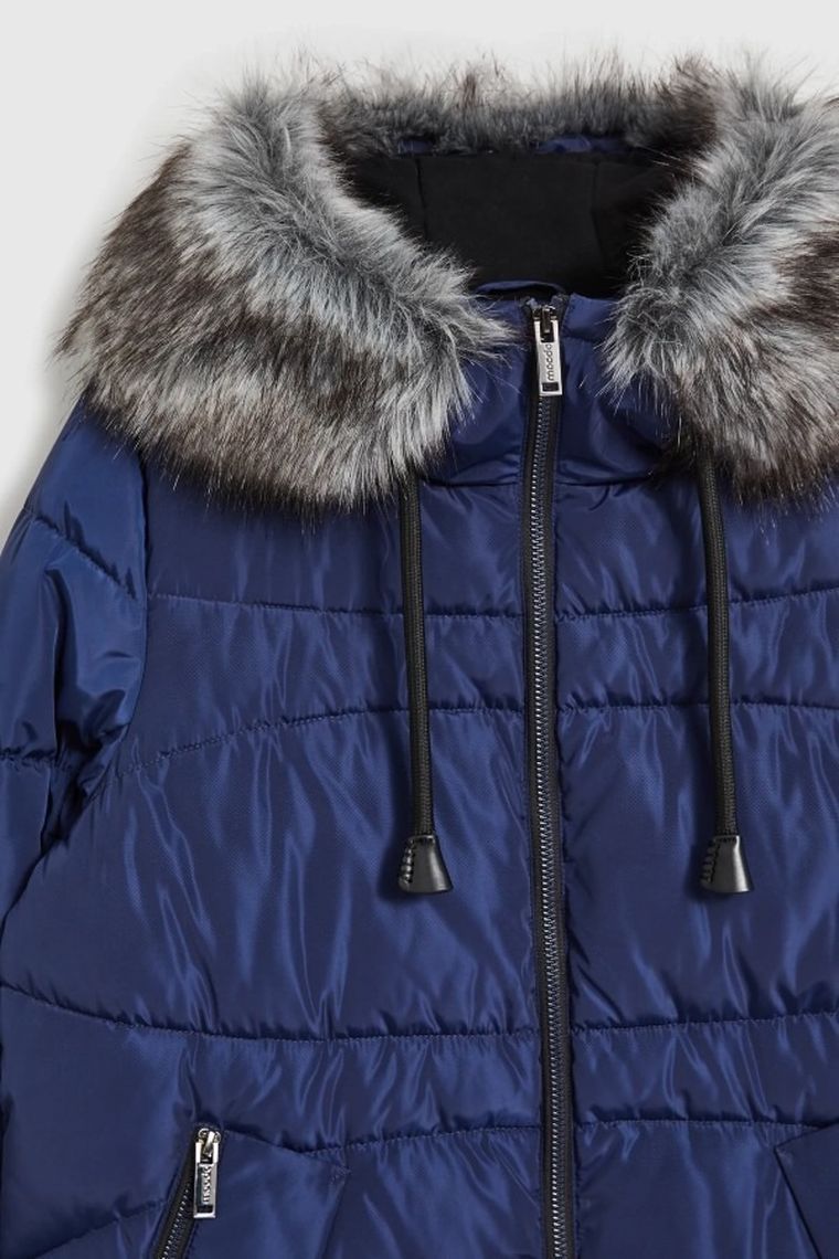 Kurtka damska z kapturem, granatowa, Moodo