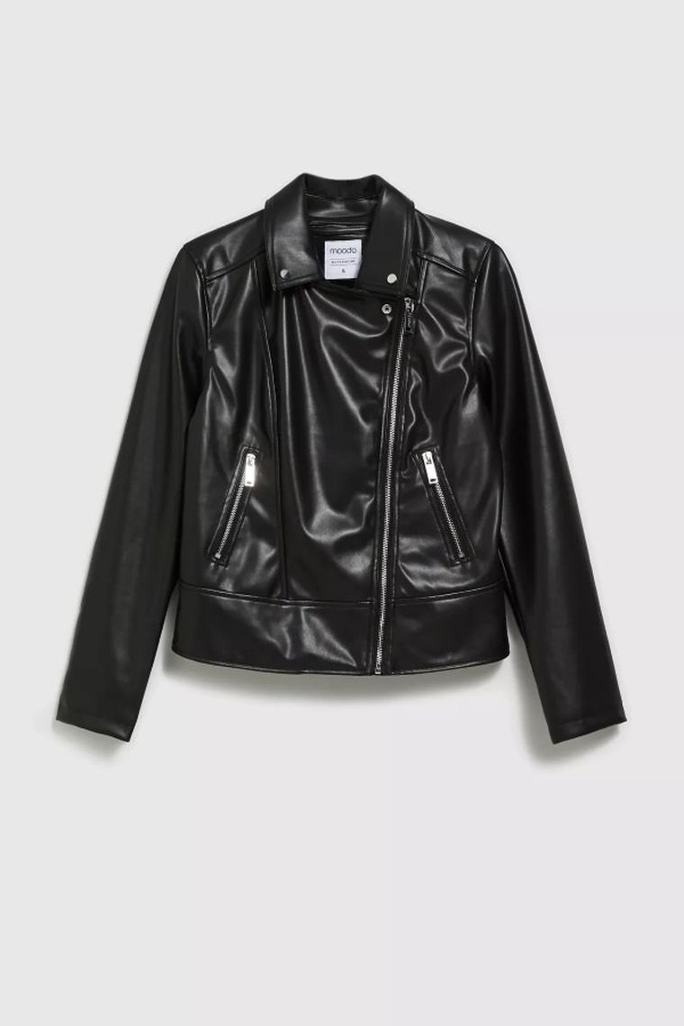 Kurtka ramoneska damska, czarna, Moodo