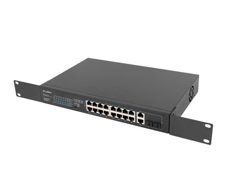 Lanberg, switch, RACK 19" 16X 100MB POE+/2X COMBO GIGABIT, 150W, NIEZARZĄDZALNY, RSFE-16P-2C-150