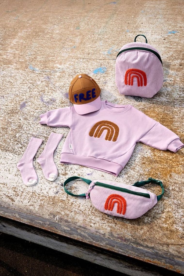 Lassig, Little Gang, Rainbow, plecak dla przedszkolaka, sztruks, lilac